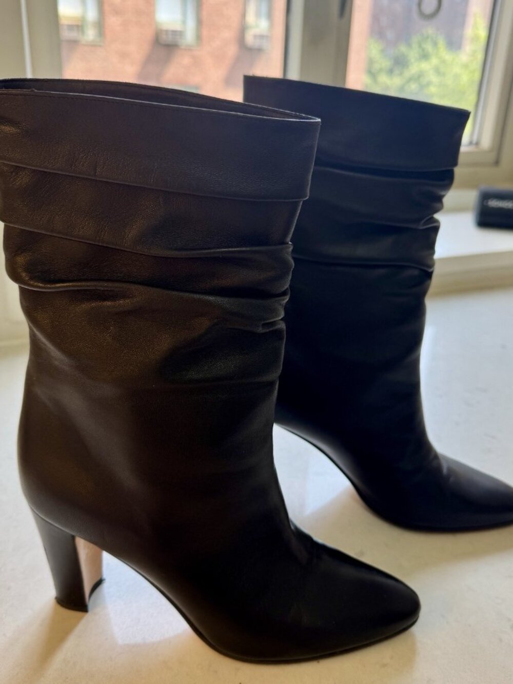 Manolo Blahnik Calasso 90MM Ruched Leather Boots (Size 36.5)